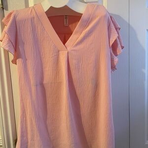 Women's Pink V-Neck Ruffle Sleeve Top